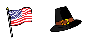Thanksgiving American Flag & Pilgrim Hat Animated cute cursor