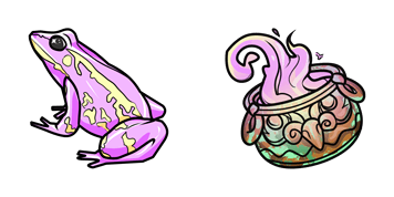 Halloween Pink Frog & Witch’s Cauldron cute cursor