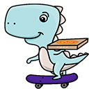 Cute Dinosaur on Skateboard & Pizza Animated arrow cursor