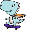 Cute Dinosaur on Skateboard & Pizza Animated hand cursor