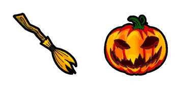 Halloween broom and pumpkin