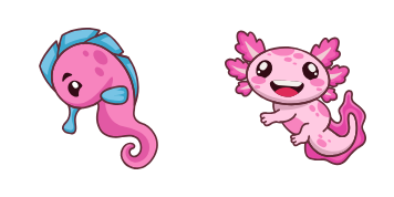 Kawaii Seahorse and Axolotl Cursor Pack