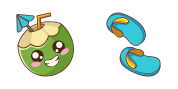 Kawaii Сoconut and Flip-Flops Cursor Pack