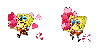 SpongeBob Throws Love Hearts Pixel Animated cute cursor