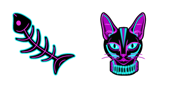 Neon Fish Skeleton & Cat Cursor Pack