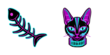 Neon Fish Skeleton & Cat Animated