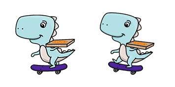 Cute Dinosaur on Skateboard & Pizza Animated