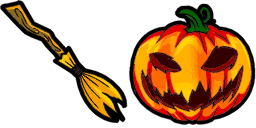 Halloween broom and pumpkin