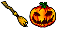 Halloween broom and pumpkin